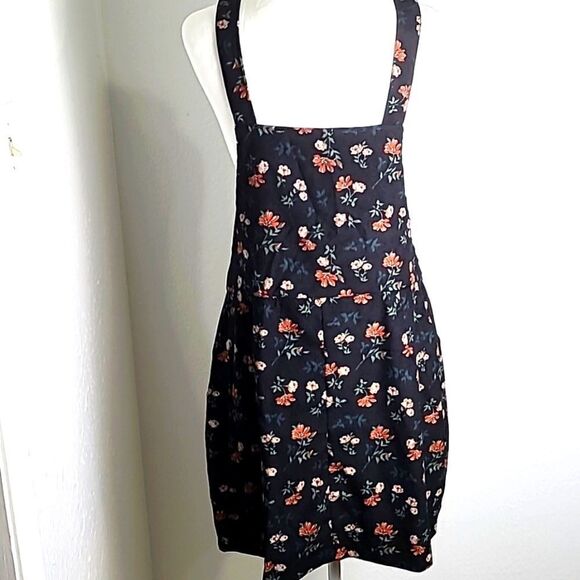 Shein Pinafore Dress, Black with Orange Floral, Zipper down front,Size XL, NWOT - Picture 7 of 10